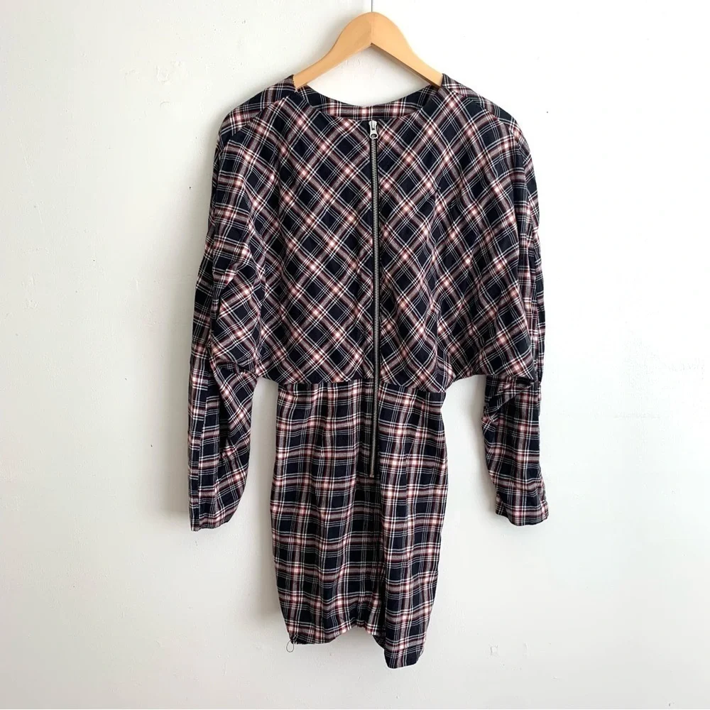 & Other Stories Plaid Long Sleeve Oversized Long Sleeve Raw Hem Mini Dress - Picture 7 of 7